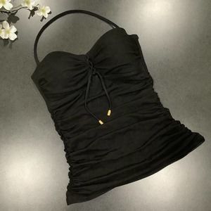 Lauren Ralph Lauren Black Mesh Halter Tankini Top Corset Lace Up Front